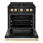 ZLINE Autograph Edition 30 in. 4.2 cu. ft. Marino Dual Fuel Range with 4 Burner Gas Cooktop and Electric Convection Oven in Black Stainless Steel with Polished Gold Accents (MDRBZ-30-G)