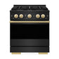 ZLINE Autograph Edition 30 in. 4.2 cu. ft. Marino Dual Fuel Range with 4 Burner Gas Cooktop and Electric Convection Oven in Black Stainless Steel with Polished Gold Accents (MDRBZ-30-G)