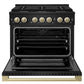ZLINE Autograph Edition 36 in. 5.2 cu. ft. Marino Dual Fuel Range with 6 Burner Gas Cooktop and Electric Convection Oven in Black Stainless Steel with Champagne Bronze Accents (MDRBZ-36-CB)
