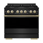 ZLINE Autograph Edition 36 in. 5.2 cu. ft. Marino Dual Fuel Range with 6 Burner Gas Cooktop and Electric Convection Oven in Black Stainless Steel with Champagne Bronze Accents (MDRBZ-36-CB)