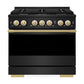 ZLINE Autograph Edition 36 in. 5.2 cu. ft. Marino Dual Fuel Range with 6 Burner Gas Cooktop and Electric Convection Oven in Black Stainless Steel with Polished Gold Accents (MDRBZ-36-G)