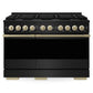 ZLINE Autograph Edition 48 in. 6.7 cu. ft. Marino Double Oven Dual Fuel Range with 8 Burner Gas Cooktop in Black Stainless Steel and Champagne Bronze Accents (MDRBZ-48-CB)