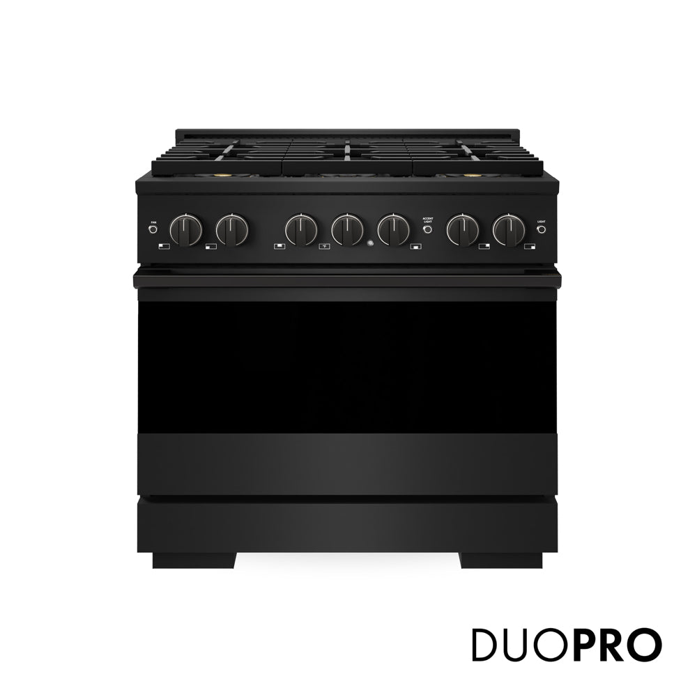 ZLINE 36 in. 5.2 cu. ft. Marino Dual Fuel Range with 6 Burner DuoPro™ Cooktop and Electric Convection Oven in Black Stainless Steel (PMDRB-36) main image.