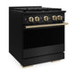ZLINE Autograph Edition 30 in. 4.2 cu. ft. Marino Dual Fuel Range with 4 Burner DuoPro™ Cooktop and Electric Convection Oven in Black Stainless Steel and Champagne Bronze Accents (PMDRBZ-30-CB)