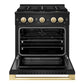 ZLINE Autograph Edition 30 in. 4.2 cu. ft. Marino Dual Fuel Range with 4 Burner DuoPro™ Cooktop and Electric Convection Oven in Black Stainless Steel and Polished Gold Accents (PMDRBZ-30-G)