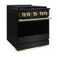 ZLINE Autograph Edition 30 in. 4.2 cu. ft. Marino Dual Fuel Range with 4 Burner DuoPro™ Cooktop and Electric Convection Oven in Black Stainless Steel and Polished Gold Accents (PMDRBZ-30-G)