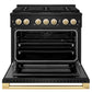 ZLINE Autograph Edition 36 in. 5.2 cu. ft. Marino Dual Fuel Range with 6 Burner DuoPro™ Cooktop and Electric Convection Oven in Black Stainless Steel and Polished Gold Accents (PMDRBZ-36-G)