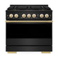 ZLINE Autograph Edition 36 in. 5.2 cu. ft. Marino Dual Fuel Range with 6 Burner DuoPro™ Cooktop and Electric Convection Oven in Black Stainless Steel and Polished Gold Accents (PMDRBZ-36-G)