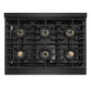ZLINE Autograph Edition 36 in. 5.2 cu. ft. Marino Dual Fuel Range with 6 Burner DuoPro™ Cooktop and Electric Convection Oven in Black Stainless Steel and Polished Gold Accents (PMDRBZ-36-G)