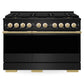 ZLINE Autograph Edition 48 in. 6.7 cu. ft. Marino Dual Fuel Range with 8 Burner DuoPro™ Cooktop and Dual Ovens in Black Stainless Steel and Polished Gold Accents (PMDRBZ-48-G)