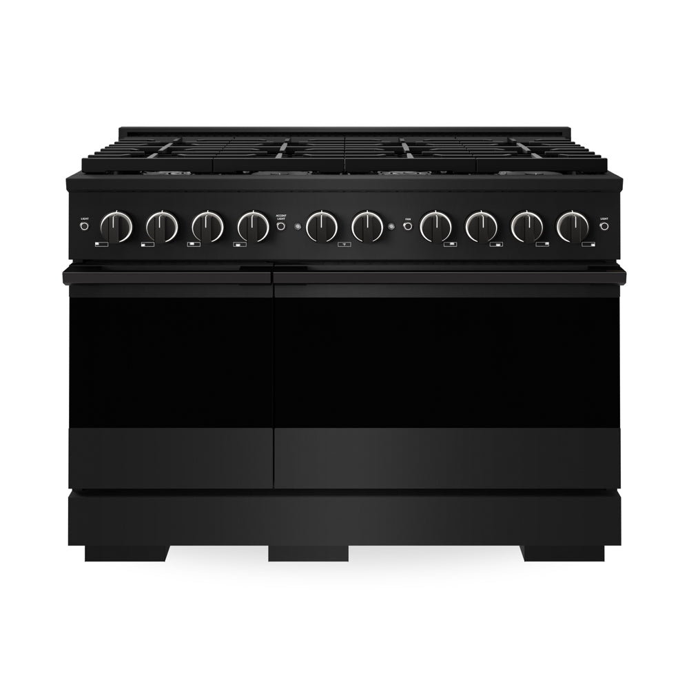 ZLINE 48 in. 6.7 cu. ft. Marino Double Oven Dual Fuel Range in Black Stainless Steel with 8 Brass Burners (MDRB-BR-48) main image.