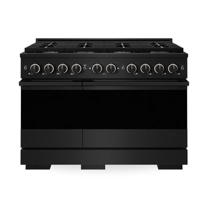 ZLINE 48 in. 6.7 cu. ft. Marino Double Oven Gas Range with 8 Burner Cooktop in Black Stainless Steel (MGRB-48) main image.