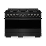 ZLINE 48 in. 6.7 cu. ft. Marino Double Oven Gas Range in Black Stainless Steel with 8 Brass Burners (MGRB-BR-48) main image.