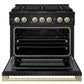 ZLINE Autograph Edition 36 in. 5.2 cu. ft. Marino Gas Range with 6 Burner Cooktop and Convection Gas Oven in Black Stainless Steel and Champagne Bronze Accents (MGRBZ-36-CB)