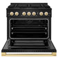 ZLINE Autograph Edition 36 in. 5.2 cu. ft. Marino Gas Range with 6 Burner Cooktop and Convection Gas Oven in Black Stainless Steel and Polished Gold Accents (MGRBZ-36-G)