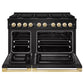 ZLINE Autograph Edition 48 in. 6.7 cu. ft. Marino Double Oven Gas Range with 8 Burner Cooktop in Black Stainless Steel and Polished Gold Accents (MGRBZ-48-G)