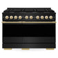 ZLINE Autograph Edition 48 in. 6.7 cu. ft. Marino Double Oven Gas Range with 8 Burner Cooktop in Black Stainless Steel and Polished Gold Accents (MGRBZ-48-G)