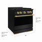ZLINE Autograph Edition 30 in. 4.2 cu. ft. Marino Gas Range with 4 Burner DuoPro™ Cooktop and Convection Gas Oven in Black Stainless Steel and Polished Gold Accents (PMGRBZ-30-G)
