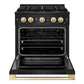 ZLINE Autograph Edition 30 in. 4.2 cu. ft. Marino Gas Range with 4 Burner DuoPro™ Cooktop and Convection Gas Oven in Black Stainless Steel and Polished Gold Accents (PMGRBZ-30-G)