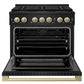ZLINE Autograph Edition 36 in. 5.2 cu. ft. Marino Gas Range with 6 Burner DuoPro™ Cooktop and Convection Gas Oven in Black Stainless Steel and Champagne Bronze Accents (PMGRBZ-36-CB)
