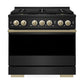 ZLINE Autograph Edition 36 in. 5.2 cu. ft. Marino Gas Range with 6 Burner DuoPro™ Cooktop and Convection Gas Oven in Black Stainless Steel and Champagne Bronze Accents (PMGRBZ-36-CB)