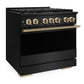 ZLINE Autograph Edition 36 in. 5.2 cu. ft. Marino Gas Range with 6 Burner DuoPro™ Cooktop and Convection Gas Oven in Black Stainless Steel and Champagne Bronze Accents (PMGRBZ-36-CB)