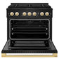 ZLINE Autograph Edition 36 in. 5.2 cu. ft. Marino Gas Range with 6 Burner DuoPro™ Cooktop and Convection Gas Oven in Black Stainless Steel and Polished Gold Accents (PMGRBZ-36-G)