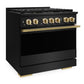 ZLINE Autograph Edition 36 in. 5.2 cu. ft. Marino Gas Range with 6 Burner DuoPro™ Cooktop and Convection Gas Oven in Black Stainless Steel and Polished Gold Accents (PMGRBZ-36-G)