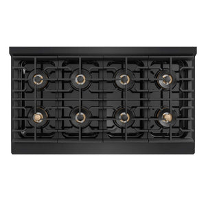 ZLINE Autograph Edition 48 in. 6.7 cu. ft. Marino Gas Range with 8 Burner DuoPro™ Cooktop and Dual Ovens in Black Stainless Steel and Champagne Bronze Accents (PMGRBZ-48-CB)