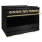 ZLINE Autograph Edition 48 in. 6.7 cu. ft. Marino Gas Range with 8 Burner DuoPro™ Cooktop and Dual Ovens in Black Stainless Steel and Polished Gold Accents (PMGRBZ-48-G)
