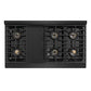 ZLINE Autograph Edition 48 in. 6.7 cu. ft. Marino Gas Range with 8 Burner DuoPro™ Cooktop and Dual Ovens in Black Stainless Steel and Polished Gold Accents (PMGRBZ-48-G)