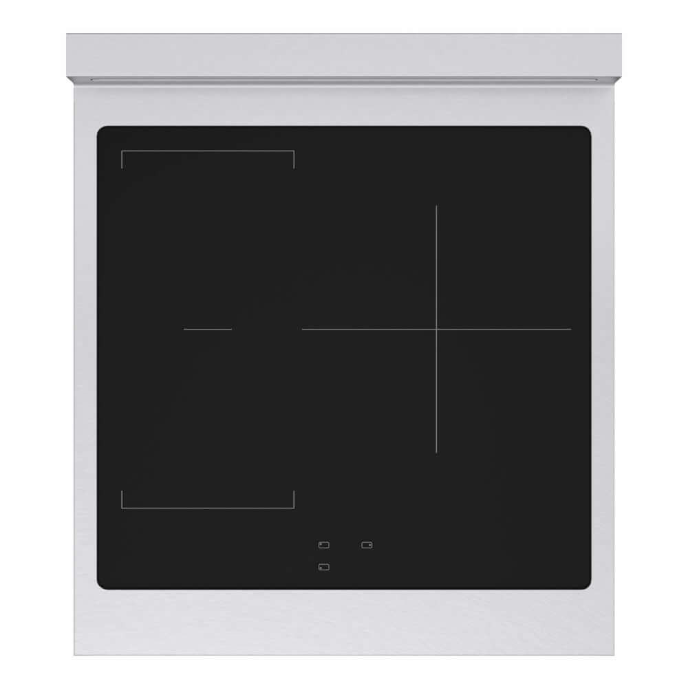 ZLINE 24 in. 3.2 cu. ft. Marino Induction Range with 3 Element Cooktop and Electric Convection Oven in Satin Stainless Steel (MINRS-24) top-down, above cooking surface.