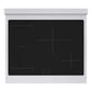ZLINE Autograph Edition 30 in. 4.2 cu. ft. Marino Induction Range with 4 Element Cooktop and Electric Convection Oven in Satin Stainless Steel with White Matte Door and Polished Gold Accents (MINRSZ-WM-30-G) top-down, above cooking surface.