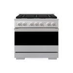 ZLINE 36 in. 5.2 cu. ft. Marino Dual Fuel Range with Gas Cooktop and Electric Convection Oven in Satin Stainless Steel with 6 Brass Burners (MDRS-BR-36) main image.
