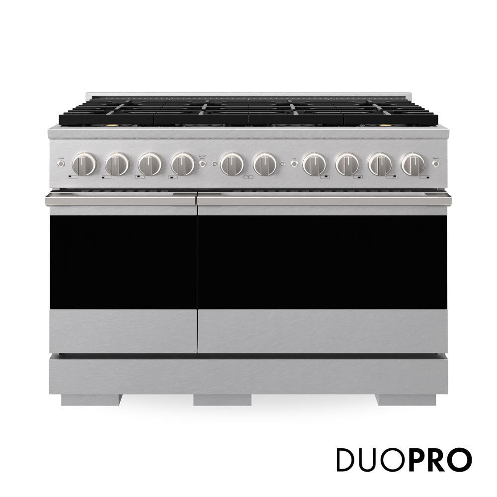 ZLINE 48 in. 6.7 cu. ft. Marino Dual Fuel Range with 8 Burner DuoPro™ Cooktop and Dual Ovens in Satin Stainless Steel (PMDRS-48) main image.