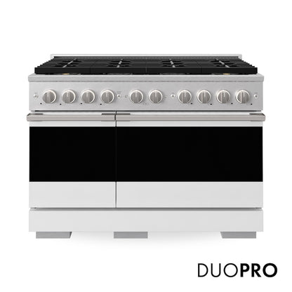 ZLINE 48 in. 6.7 cu. ft. Marino Dual Fuel Range with 8 Burner DuoPro™ Cooktop and Dual Ovens in Satin Stainless Steel with White Matte Doors (PMDRS-WM-48)