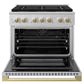 ZLINE Autograph Edition 36 in. 5.2 cu. ft. Marino Dual Fuel Range with 6 Burner DuoPro™ Cooktop and Electric Convection Oven in Satin Stainless Steel and Champagne Bronze Accents (PMDRSZ-36-CB)