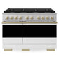 ZLINE Autograph Edition 48 in. 6.7 cu. ft. Marino Double Oven Dual Fuel Range with 8 Burner Gas Cooktop in Satin Stainless Steel with White Matte Doors and Champagne Bronze Accents (MDRSZ-WM-48-CB)