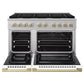 ZLINE Autograph Edition 48 in. 6.7 cu. ft. Marino Double Oven Dual Fuel Range with 8 Burner Gas Cooktop in Satin Stainless Steel with White Matte Doors and Champagne Bronze Accents (MDRSZ-WM-48-CB)