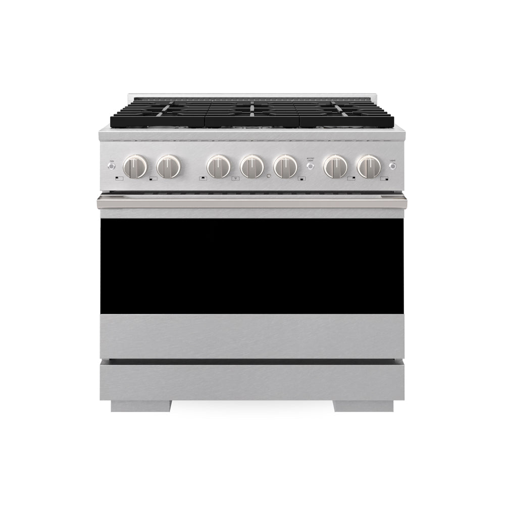 ZLINE 36 in. 5.2 cu. ft. Marino Gas Range with Convection Gas Oven in Satin Stainless Steel with 6 Brass Burners (MGRS-BR-36) main image.