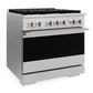 ZLINE 36 in. 5.2 cu. ft. Marino Gas Range with Convection Gas Oven in Satin Stainless Steel with 6 Brass Burners (MGRS-BR-36)
