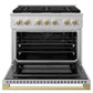 ZLINE Autograph Edition 36 in. 5.2 cu. ft. Marino Gas Range with 6 Burner Cooktop and Convection Gas Oven in Satin Stainless Steel and Champagne Bronze Accents (MGRSZ-36-CB)