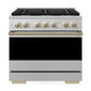 ZLINE Autograph Edition 36 in. 5.2 cu. ft. Marino Gas Range with 6 Burner Cooktop and Convection Gas Oven in Satin Stainless Steel and Champagne Bronze Accents (MGRSZ-36-CB)