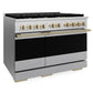 ZLINE Autograph Edition 48 in. 6.7 cu. ft. Marino Double Oven Gas Range with 8 Burner Cooktop in Satin Stainless Steel and Champagne Bronze Accents (MGRSZ-48-CB)