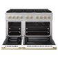 ZLINE Autograph Edition 48 in. 6.7 cu. ft. Marino Double Oven Gas Range with 8 Burner Cooktop in Satin Stainless Steel with White Matte Doors and Champagne Bronze Accents (MGRSZ-WM-48-CB)