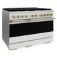 ZLINE Autograph Edition 48 in. 6.7 cu. ft. Marino Double Oven Gas Range with 8 Burner Cooktop in Satin Stainless Steel with White Matte Doors and Champagne Bronze Accents (MGRSZ-WM-48-CB)
