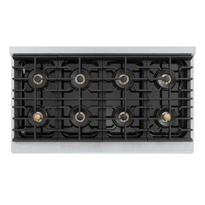 ZLINE Autograph Edition 48 in. 6.7 cu. ft. Marino Gas Range with 8 Burner DuoPro™ Cooktop and Dual Ovens in Satin Stainless Steel and Champagne Bronze Accents (PMGRSZ-48-CB)