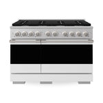 ZLINE 48 in. 6.7 cu. ft. Marino Double Oven Dual Fuel Range with 8 Burner Gas Cooktop in Satin Stainless Steel with White Matte Doors (MDRS-WM-48) main image.