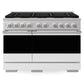 ZLINE 48 in. 6.7 cu. ft. Marino Double Oven Gas Range with 8 Burner Cooktop in Satin Stainless Steel with White Matte Doors (MGRS-WM-48)