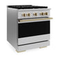 ZLINE Autograph Edition 30 in. 4.2 cu. ft. Marino Dual Fuel Range with 4 Burner Gas Cooktop and Electric Convection Oven in Stainless Steel with Champagne Bronze Accents (MDRZ-30-CB)